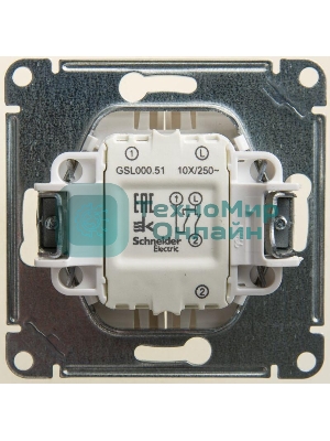 Механизм выключателя 2-кл. СП Glossa сх.5 10А IP20 10AX перламутр SchE GSL000651