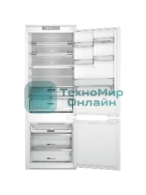 Холодильник встраиваемый Whirlpool WHSP70T241P 70 см, 193.5х54.3х69 см, 295/95 л, инверторный компрессор, автоматическая разморозка, зона свежести влажная, сенсорное управление, технология 6 SMYSL FreshControl, MultiFlow, FreezeControl, перенавешиваемые дверцы, скользящие направляющие, Италия
