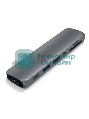 USB-концентратор Satechi Aluminum Pro Hub для Macbook Pro (USB-C). Порты: HDMI, Thunderbolt 3, USB Type-C, SD, microSD, 2 x USB 3.0. серый космос.