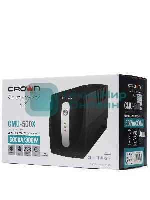Источник бесперебойного питания Crown CMU-500X (480 ВА/240 Вт; Off-Line; 1 х Euro + 1 х IEC-320 резервным питанием и фильтрацией; 12V/4,5AH х 1; пластик)
