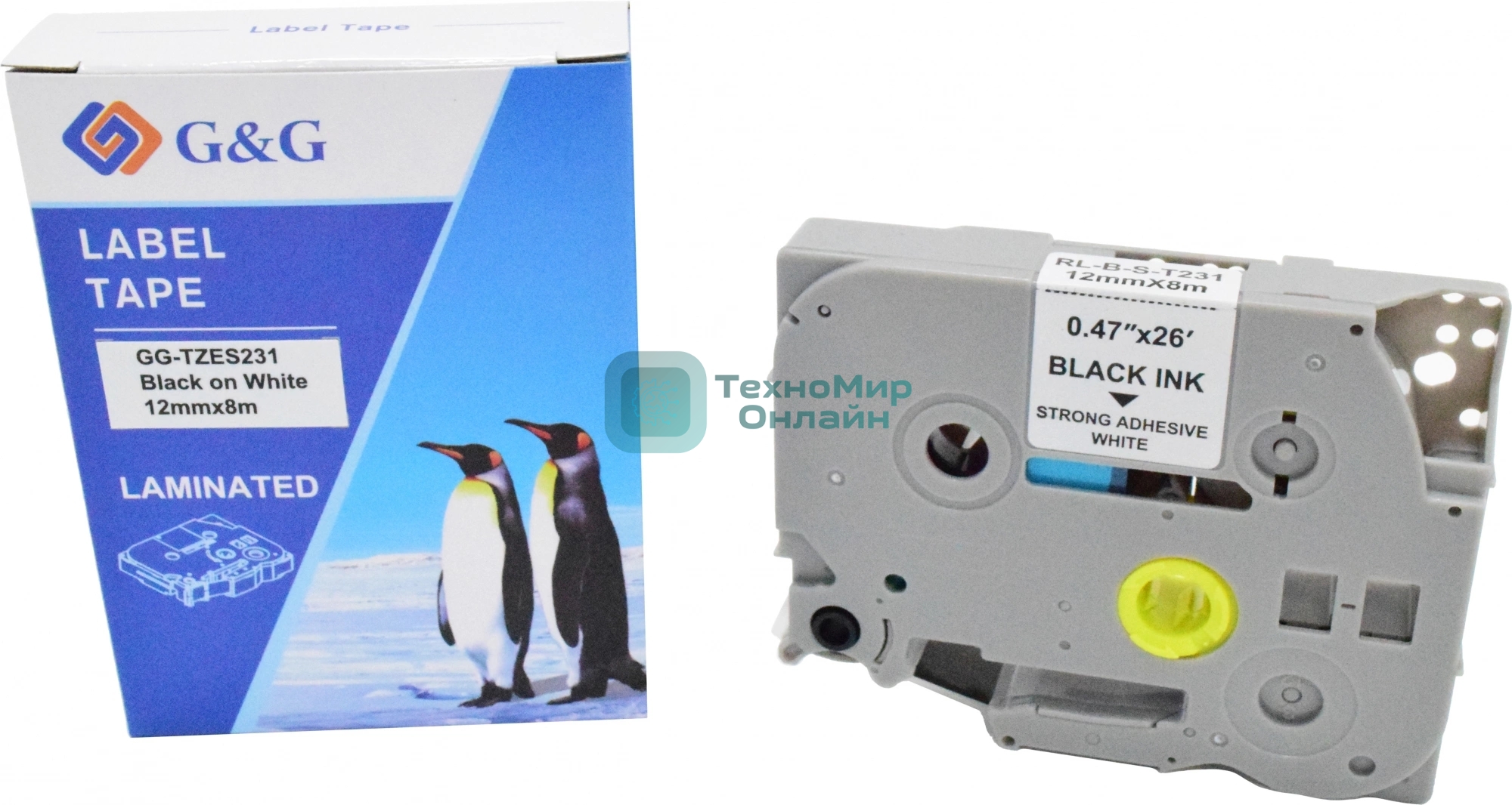 Картридж ленточный G&G GG-TZES231 черный на белом 12x8 для Brother 1010/1280/1280VP/2700VP