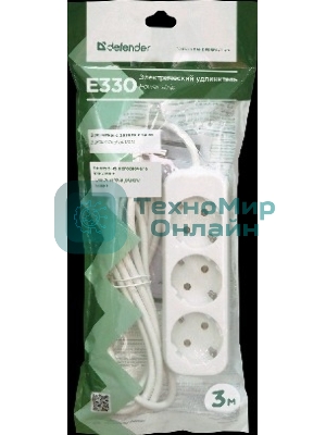 Удлинитель Defender E330 белый 3.0 м, 3 розетки 