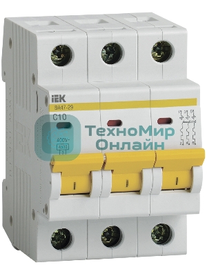 Выключатель автоматический IEK MVA20-3-010-C ВА47-29 3Р 10А 4,5кА х-ка С IEK