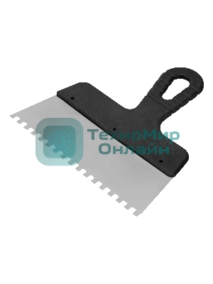 Шпатель из нержавеющей стали Сибртех 200 мм, зуб 6х6 мм, пластмассовая рукоятка