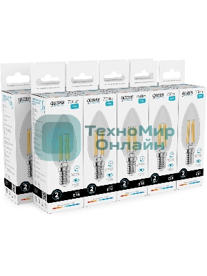 Лампа светодиодная филаментная Gauss Filament 12Вт цок.:E14 свеча св.свеч.бел.нейт. (упак.:10шт)