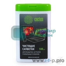 Салфетки Cactus CS-T1005 Туба с чистящими салфетками для планшетов, ноутбуков и моб.телефонов,100 шт