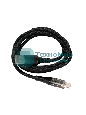 Кабель USB2.0 Cablexpert CCP-USB2-AMCM-SCR-1M, AM/Type-C, 6A, 66Вт, QC3.0, дисплей, оплетка, медь, 1м, черный, пакет