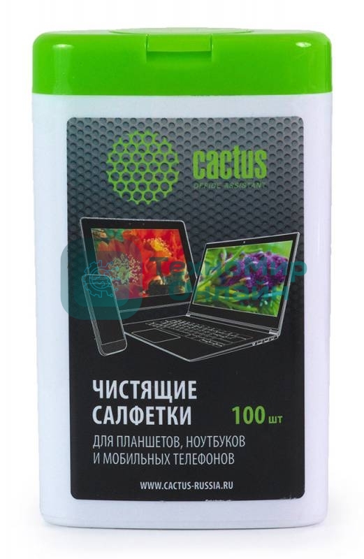 Салфетки Cactus CS-T1005 Туба с чистящими салфетками для планшетов, ноутбуков и моб.телефонов,100 шт