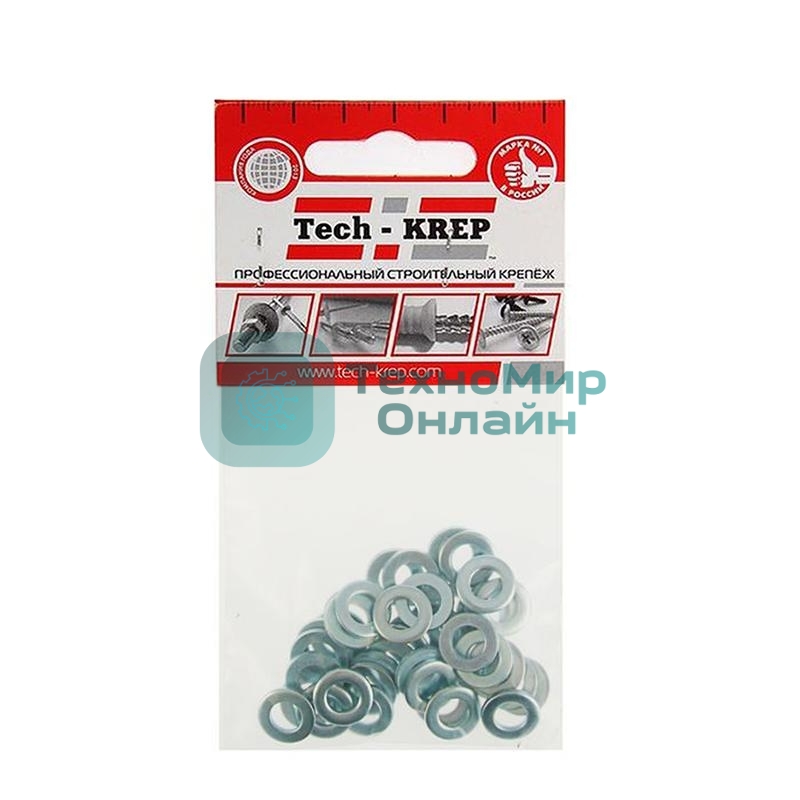 Шайба плоская М6 цинк. DIN 125 (уп.40шт) пакет Tech-Krep 103044
