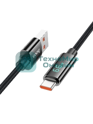 Кабель USB2.0 Hoco АM/Type-C, 5А, U125, с дисплеем, 1.2м, черный, коробка