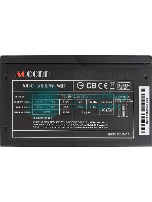 Блок питания Accord ACC-500W-NP, 500Вт, 120мм, черный