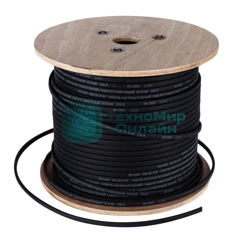 Кабель греющий саморегулирующийся Rexant 30КНС 2ЛП-ЭЛ (UV), экранированный, с защитой от ультрафиолета, 30 Вт/1м, 200м
