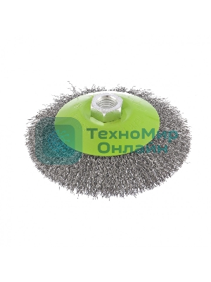 Щетка для УШМ Сибртех 125 мм, М14, Тарелка, витая проволока 0,3 мм