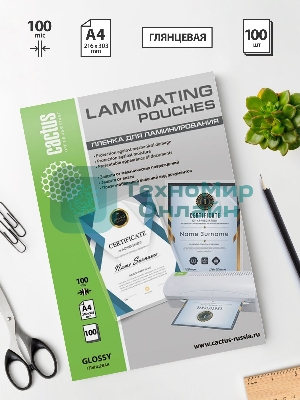 Пленка для ламинирования Cactus 100мкм A4 (100 шт) глянцевая 216x303 мм CS-LPGA4100100