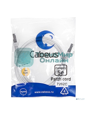 Шнур комм. Cabeus, Cat.5e, экр., F/UTP, RJ45/RJ45, PVC, AWG24, 1м, серый