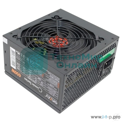 Блок питания Ginzzu CB650 12CM черный,24+4p,2 PCI-E(6+2), 4*SATA, 3*IDE,оплетка MB, кабель питания