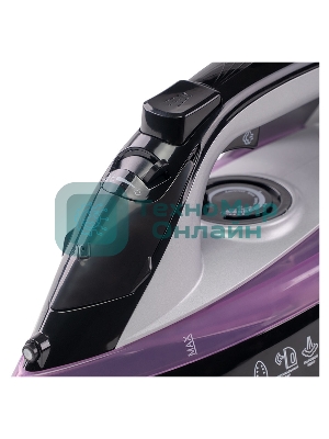 Утюг Galaxy Line GL 6128, фиолетовый с черным, паровой, 2200 Вт, постоянный пар 30 г/мин, паровой удар 140 г/мин, функции: самоочистка, антикапля, антинакипь, функция увлажнения, вертикальное отпаривание, защита от перегрева, индикатор нагрева, керамическое покрытие подошвы, резервуар для воды 170 мл