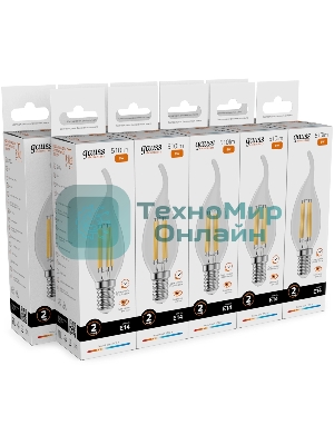Лампа филам. Gauss Filament 8Вт цок.:E14 свеча св.свеч.бел.теп. (упак.:10шт) (42118)