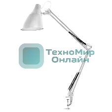 Светильник настольный Camelion KD-335 C01 белый с метал. струбциной, 230V, 40W, E27