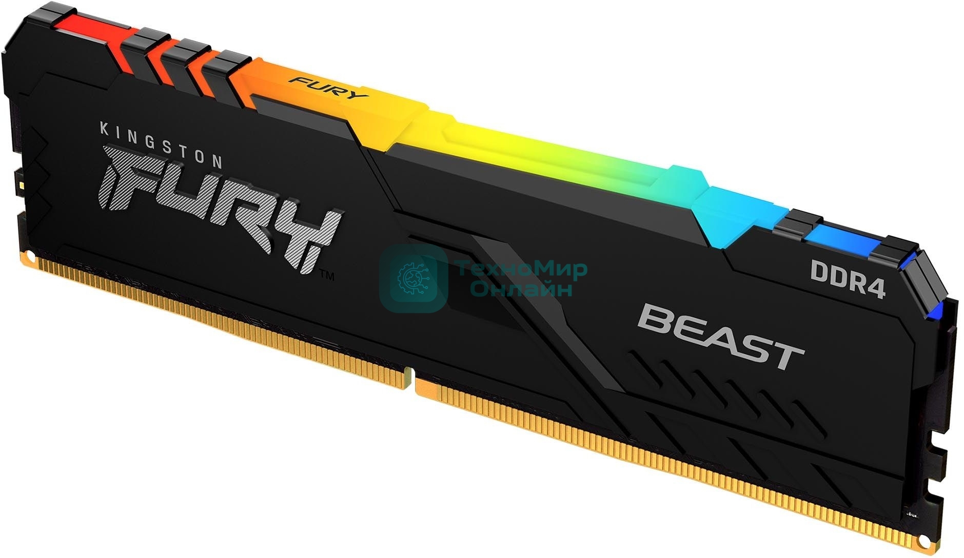 Оперативная память Kingston Fury Beast, DDR4, 16GB (1x16GB), 3200MHz, CL16, DIMM, с радиатором, RGB, черный