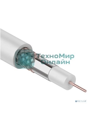 Кабель коаксиальный Rexant RG-59U+Cu, 75 Ом, Cu/Al/Cu, 64%, бухта 100 м, белый
