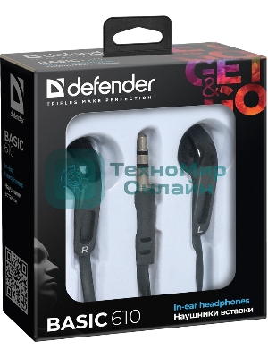 Наушники проводные Defender Basic 610 черный, внутриканальные, Jack 3.5 мм