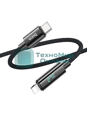 Кабель USB2.0 Hoco Type-C/Lightning, 2.4А, с дисплеем, U125, 1.2м, черный, коробка