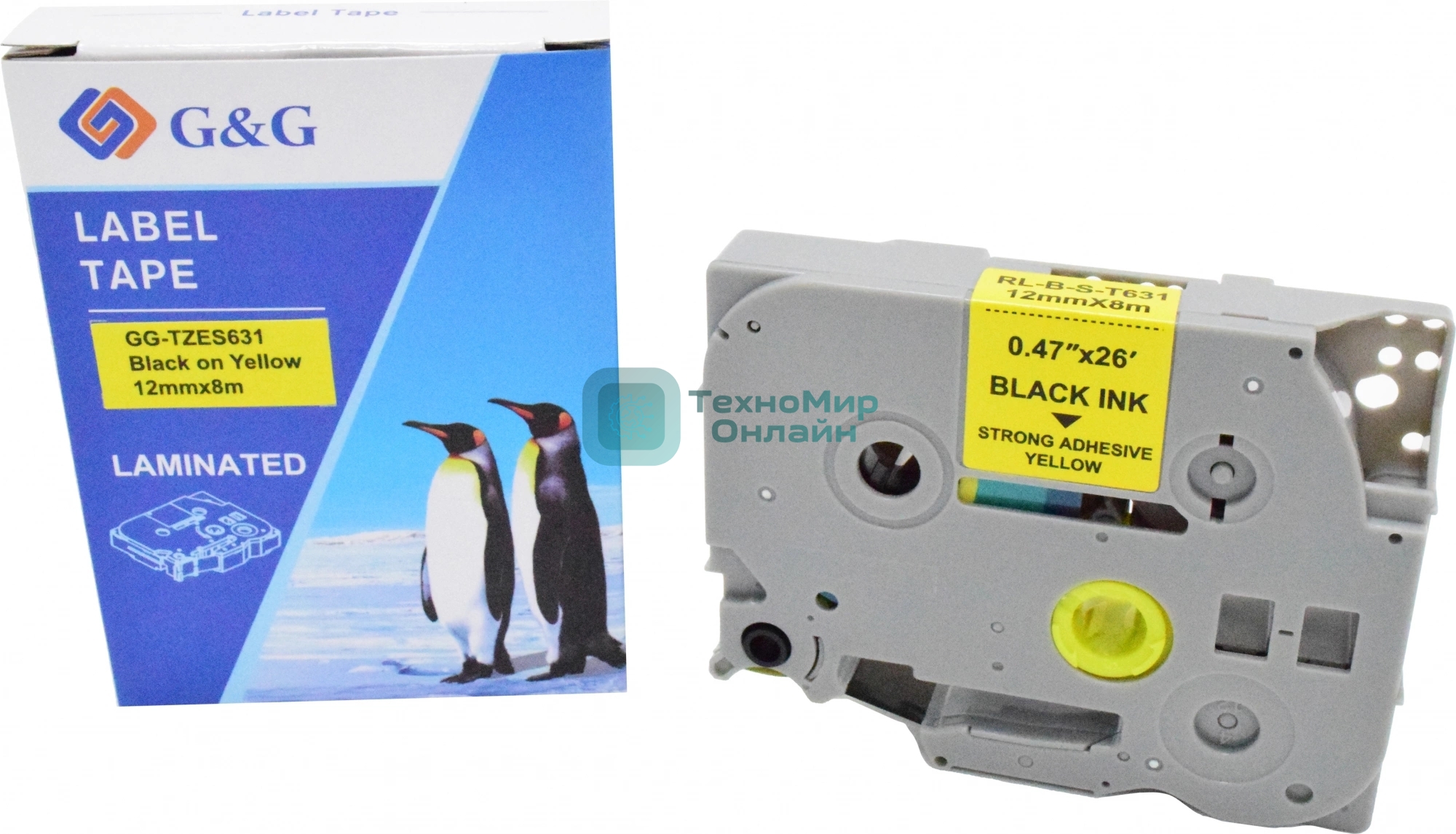 Картридж ленточный G&G GG-TZES631 черный на желтом 12x8 для Brother 1010/1260VP/1830VP/9700PC