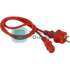 Шнур питания LANMASTER C13-Schuko прямая, 3х0.75, 220В, 10А, красный, 7 м.