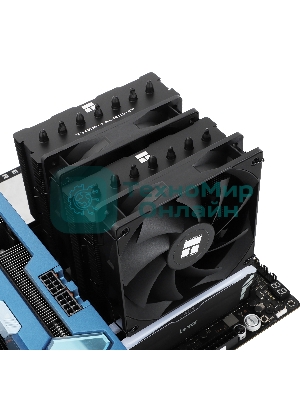 Кулер для процессора Thermalright Phantom Spirit 120 SE черный (4-pin PWM, 154mm, Ni/Cu, 7x6mm, 2x120мм, 66.17CFM, 25.6dBA, 1500RPM, S: 1200, 1700, 1851, 115X, AM4, AM5, silver, black)