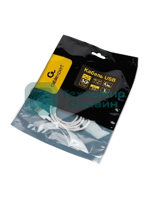 Кабель USB2.0 Cablexpert CC-USB2-AMCM-66W-1M-W, AM/Type-C, 6A, 66Вт, QC3.0, 1м, медь, белый, пакет