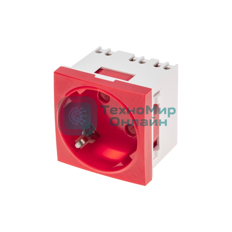 Розетка электрическая Rexant 45x45, CEE 7/4, 2K+3, 16A, красная