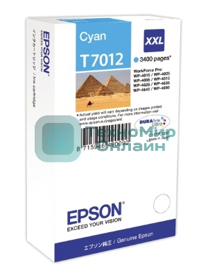 Картридж струйный Epson T70124010 голубой (3400 стр.) для WorkForce WP-4015DN WP-4015, WP-4025DW WP-4025, WP-4095DN WP-4095, WP-4515DN WP-4515, WP-4525DNF WP-4525, WP-4535DWF WP-4535, WP-4595DNF WP-4595