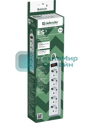 Сетевой фильтр Defender ES, 3.0 м, 5 розеток белый