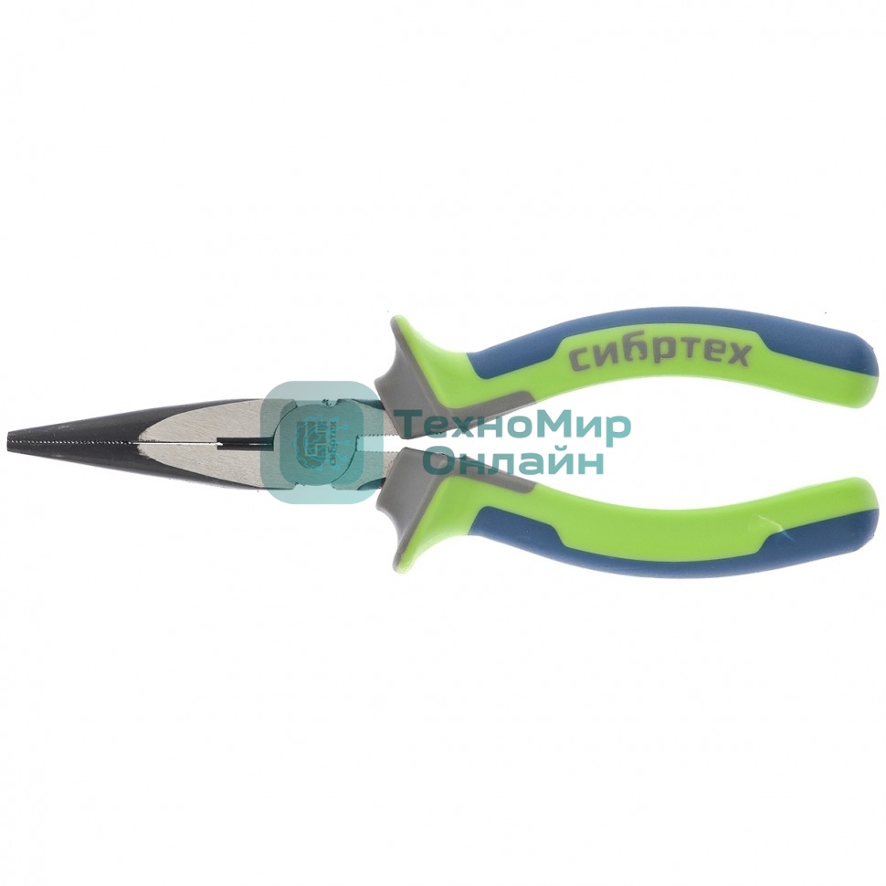 Длинногубцы прямые Сибртех,160 мм, фосфатирование, трехкомпонентные рукоятки