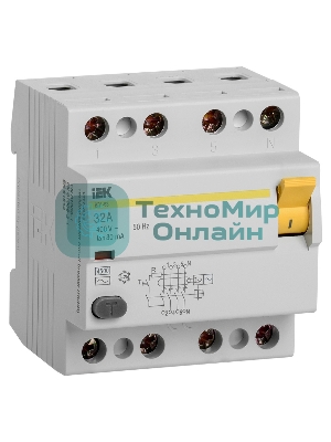 Выключатель дифференциального тока (УЗО) 4п 32А 30мА тип AC ВД1-63 IEK MDV10-4-032-030