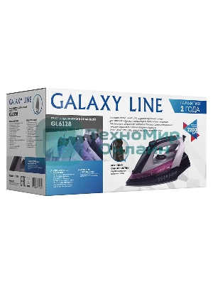 Утюг Galaxy Line GL 6128, фиолетовый с черным, паровой, 2200 Вт, постоянный пар 30 г/мин, паровой удар 140 г/мин, функции: самоочистка, антикапля, антинакипь, функция увлажнения, вертикальное отпаривание, защита от перегрева, индикатор нагрева, керамическое покрытие подошвы, резервуар для воды 170 мл
