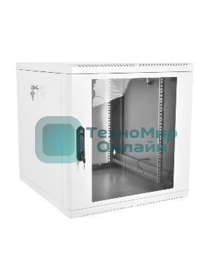 Шкаф настенный ЦМО ШРН-М-9.650 9U 600x650 мм пер. дв. стекл съемные бок. пан. 50 кг серый