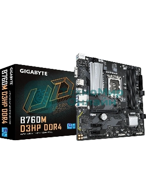 Материнская плата Gigabyte B760M D3HP DDR5, LGA 1700, Intel B760, 4xDDR5, 4xSATA, 2xM.2, 1xPCIe 4.0 x16, 1xPCIe x1, 1xHDMI, 1xVGA, 1xDP, 1x 1Gb LAN, 3xUSB-A 3.2 Gen 1, 2xUSB-A 2.0, 3x3.5 мм, 7.1, mATX