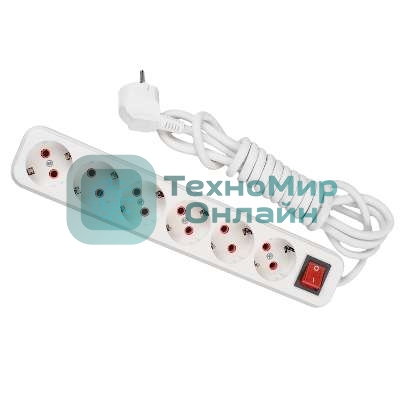 Удлинитель 6х2м с заземл. 16А IP20 с выкл. Lezard 720-0602-602