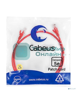 Шнур комм. Cabeus, кат. 5е, неэкр., U/UTP, RJ45/RJ45, PVC, AWG24, 1м, красный