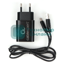 Сетевое зарядное устройство Cablexpert MP3A-PC-37 USB 2 порта, 2.4A, черный + кабель 1м Type-C