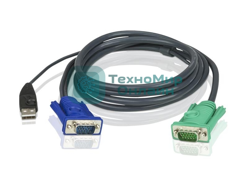 Кабель KVM ATEN 2L-5205U USB(тип А Male)+HDB15(Male) (-) SPHD15(Male) 5,0м., черный.