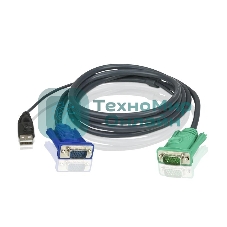 Кабель KVM ATEN 2L-5205U USB(тип А Male)+HDB15(Male) (-) SPHD15(Male) 5,0м., черный.
