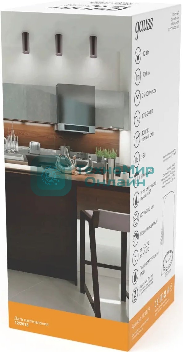 Светильник Gauss Overhead HD029 потолоч. 3000K цв.св.:белый теплый черный