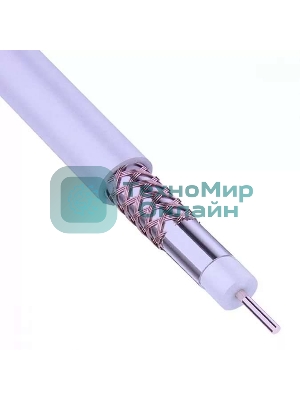 Кабель коаксиальный Rexant RG-6U+Cu, 75 Ом, Cu/Al/Cu, 64%, бухта 100 м, белый