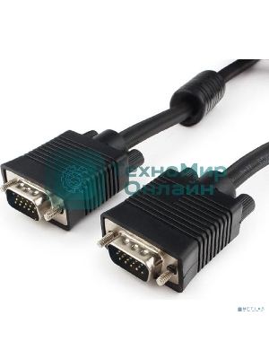 Кабель VGA Premium Cablexpert CC-PPVGA-15M-B, 15M/15M, 15м, черный, тройной экран, феррит.кольца, пакет