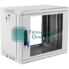 Шкаф коммутационный ЦМО (ШРН-9.350) настенный 9U 600x350 мм пер. дв. стекл 200 кг серый 300 мм 180 град.