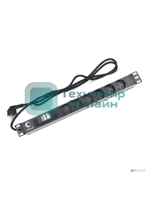 Блок силовых розеток Cabeus, Shuko х 6, вход Schuko, для шкафов, шнур 2 м, 50х490х50 мм (ВхШхГ), 16А, автомат, черный