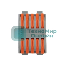 Клемма соединительная Rexant многоразовая проходная 5-полюсная, серая (0,08-4 мм²) с креплением на DIN-рейку (20 шт./уп.)